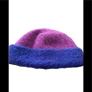 Beanie felted wool hat winterhat  handmade purple and  blue super warm!